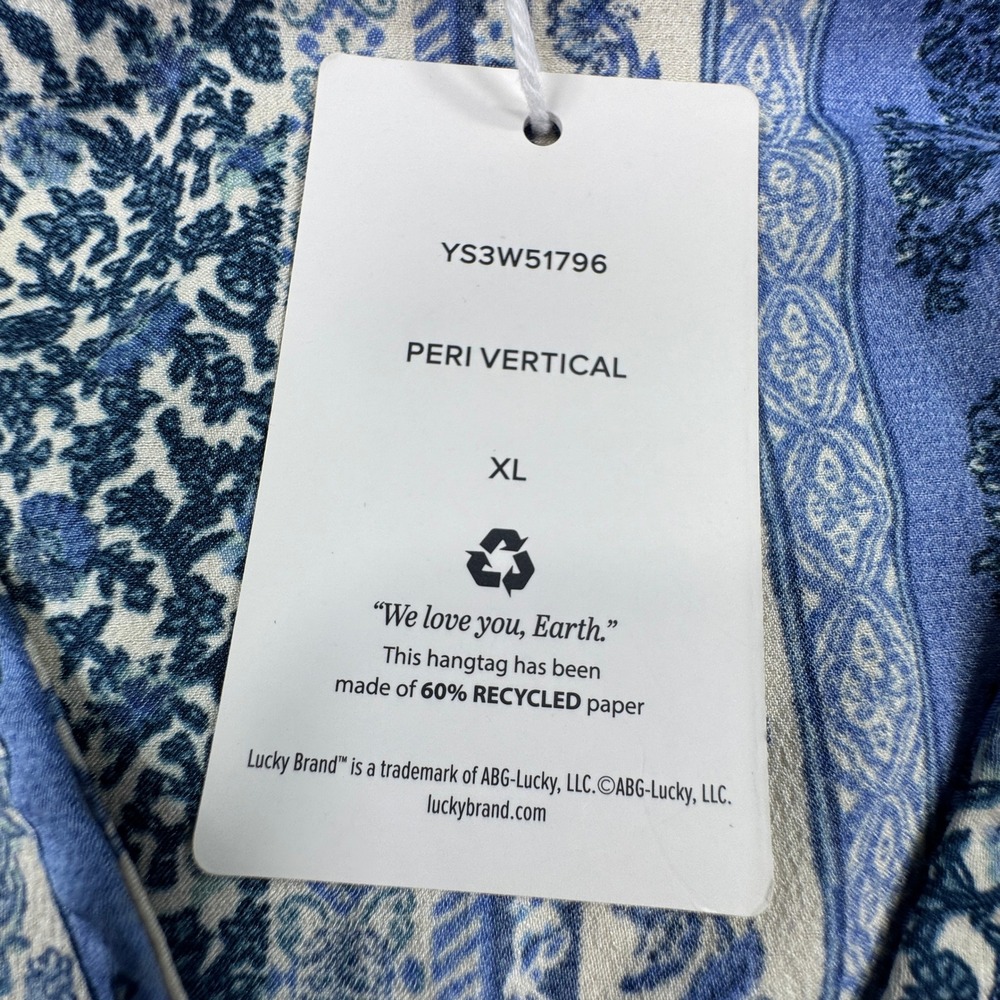 Lucky Brand Women Dress Peri Vertical Blue XL NWT Paisley Tiered Midi - Picture 7 of 9